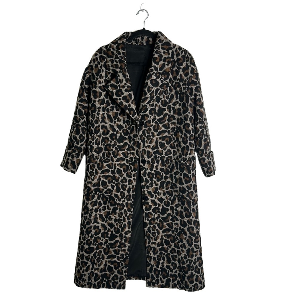 Lover+ friends long leopard print wool blend coat size small m mob wife